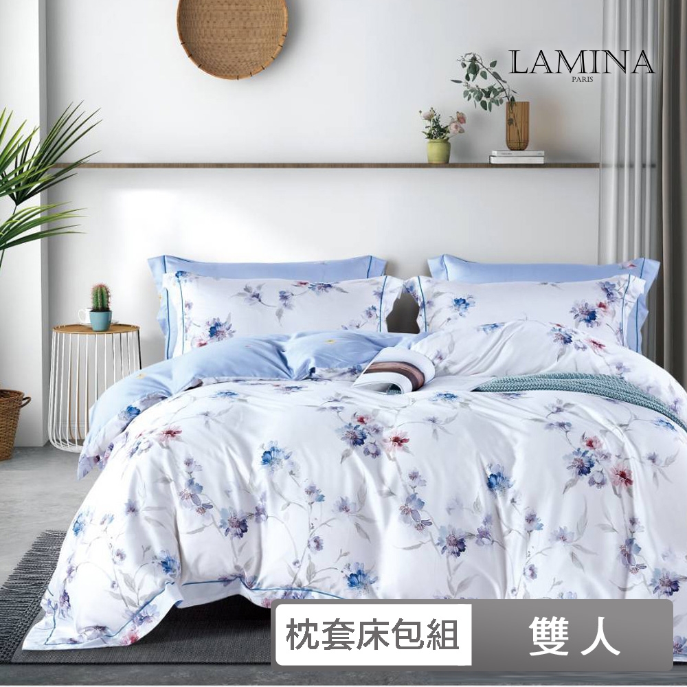 Lamina 雙人 100%萊賽爾天絲枕套床包組-5款任選-(花卉系列)♒️70A001